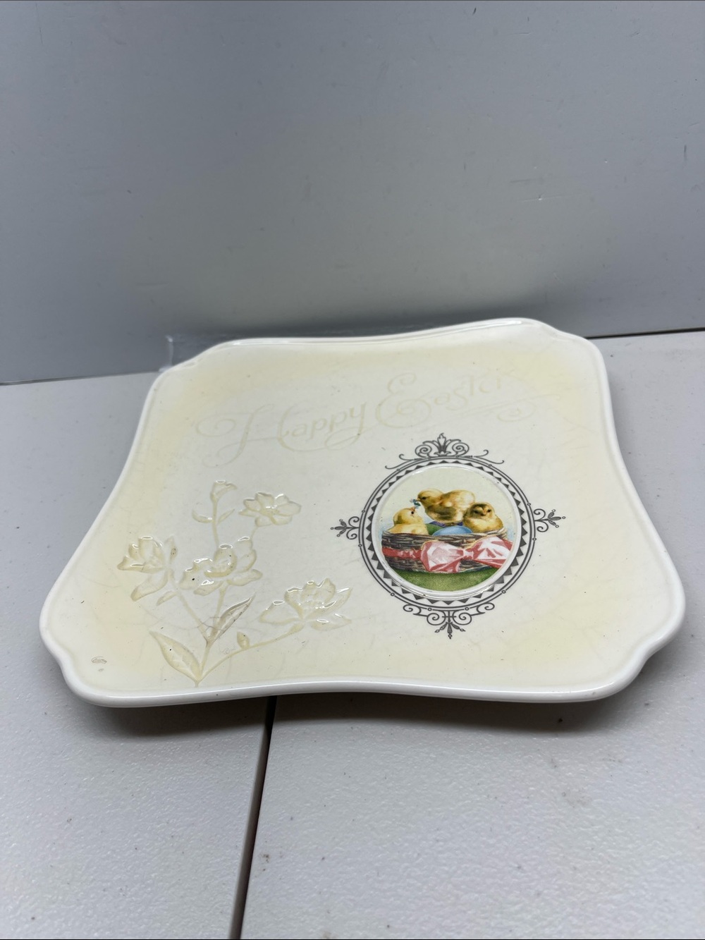 Grasslands Road Cream Easter Serving Platter with Chick Motif